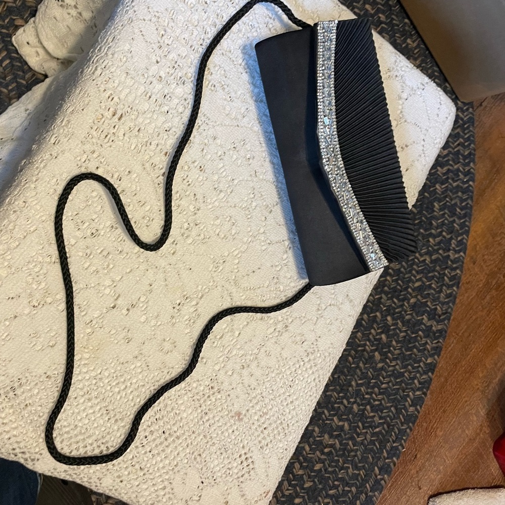 Jewelled Black Evening Clutch Purse with Shoulder Strap